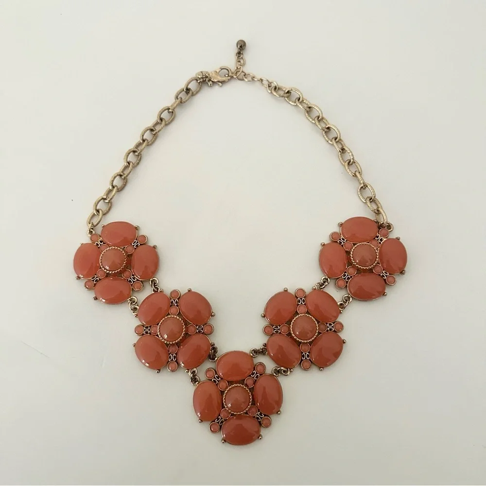 Talbots Gold-Tone and Coral Chunky Floral Statement Necklace - Women's Jewelry